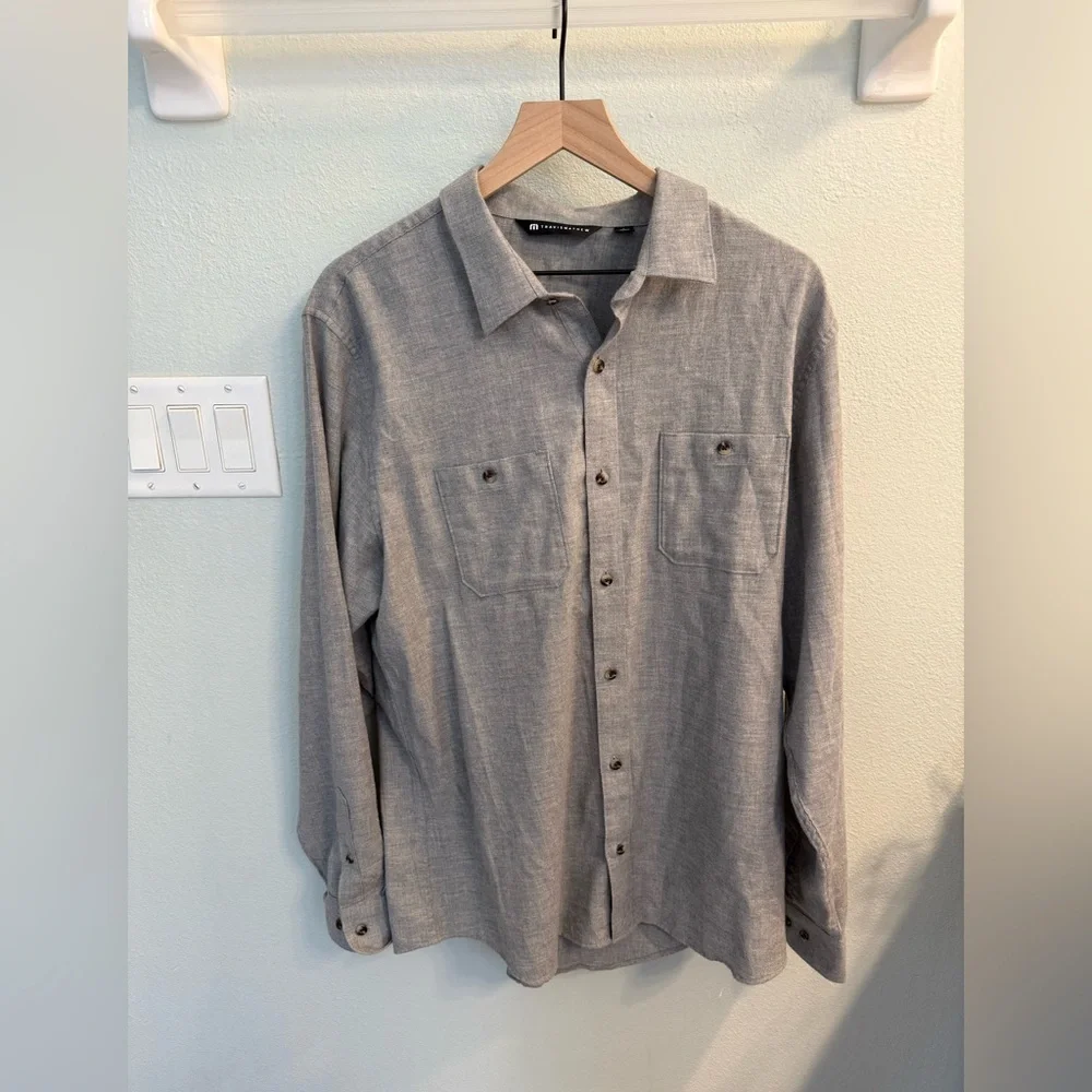 Travis Matthew grey Cloud Flannel Button-Up Shirt Men's Gray Long Sleeve Shirt